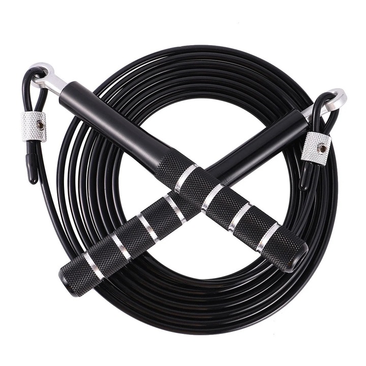Corzi de sarituri, negru, 300x1.5x1.5cm, cu manere ergonomice si sistem cu rulmenti