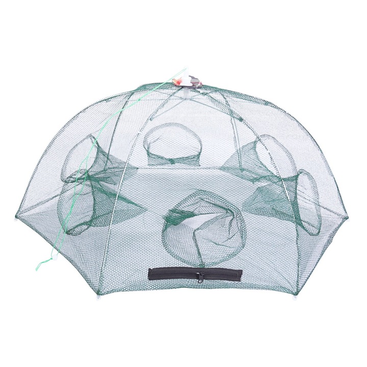 Plasa de pescuit WINOMO, design umbrela, verde, 95x95x60cm, cu sase intrari