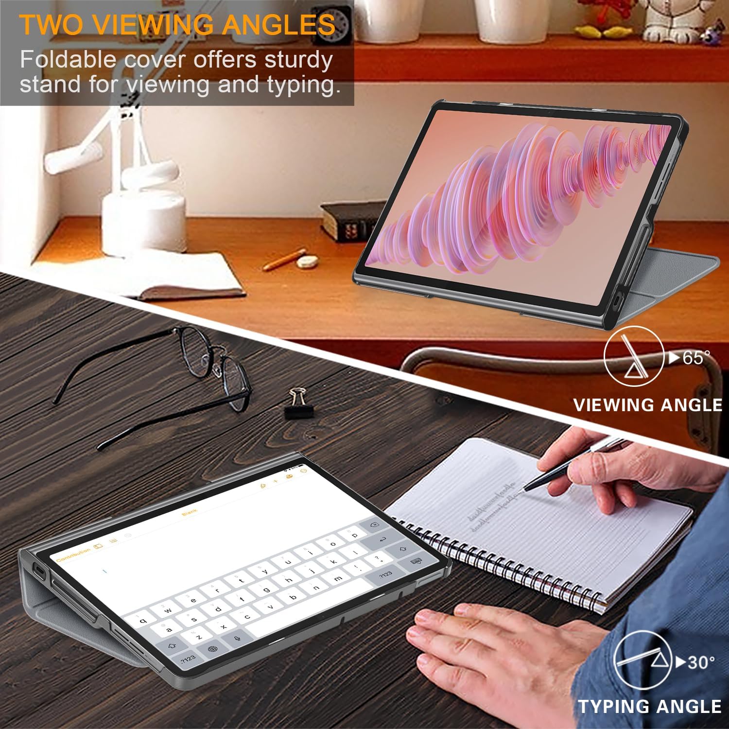 Husa pentru Lenovo Tab Plus (TB351FU) 11.5 inch 2024, Carcasa protectoare subtire cu suport si functie de trezire/dormire automata, Gri