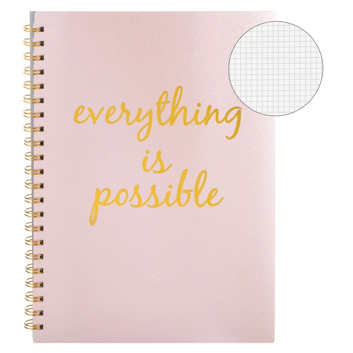 Тетрадка по математика А4, розово златиста, лъскава със спирала и 4 предмета - 128 етажа