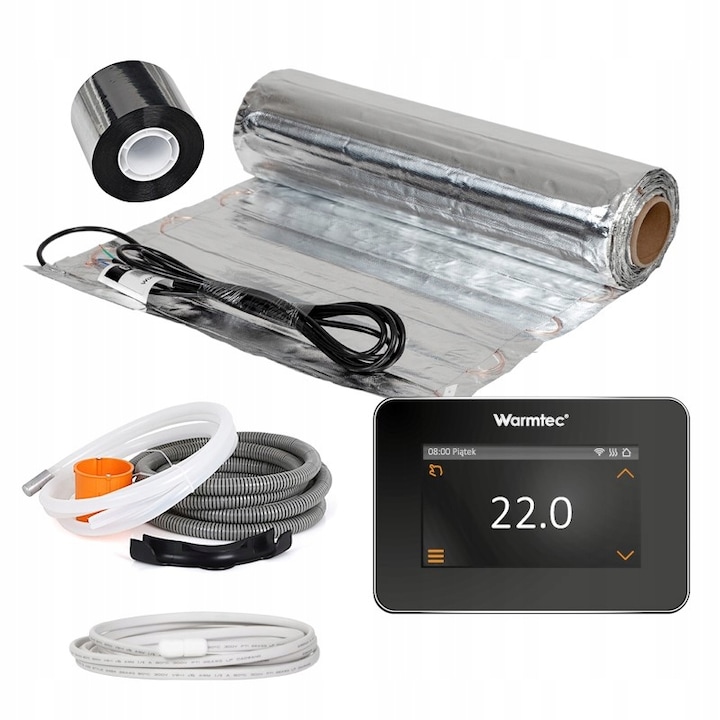 Pachet covor incalzire in pardoseala, Warmtec, Al-120/xts-cz, 12 m², Putere 1800 w, Tensiune 230 v, Grosime 2 mm, Compatibil cu panouri laminate, Control wi-fi, 1 bucata, Alb