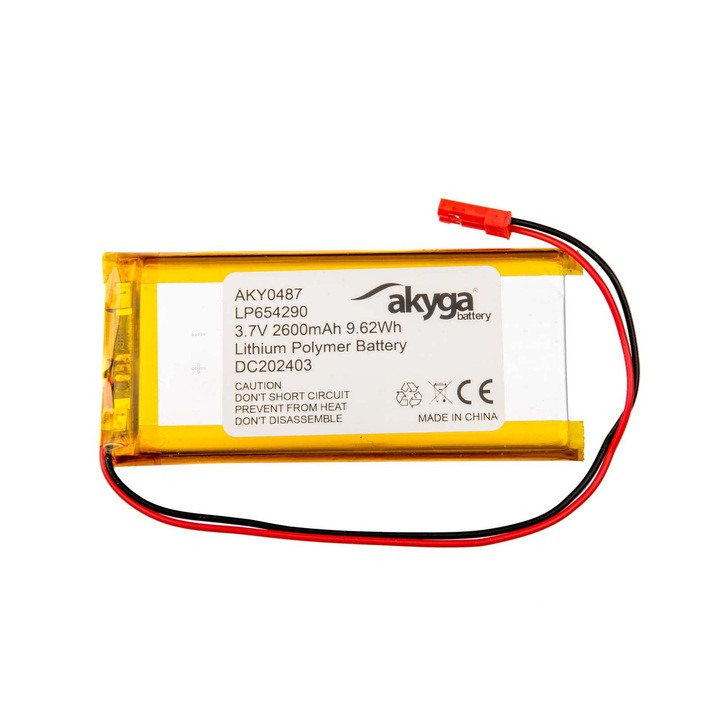 Baterie Li-Po Akyga AKY0487 3.7V 2600mAh PCM, 42x90mm, conector JST 2 pini