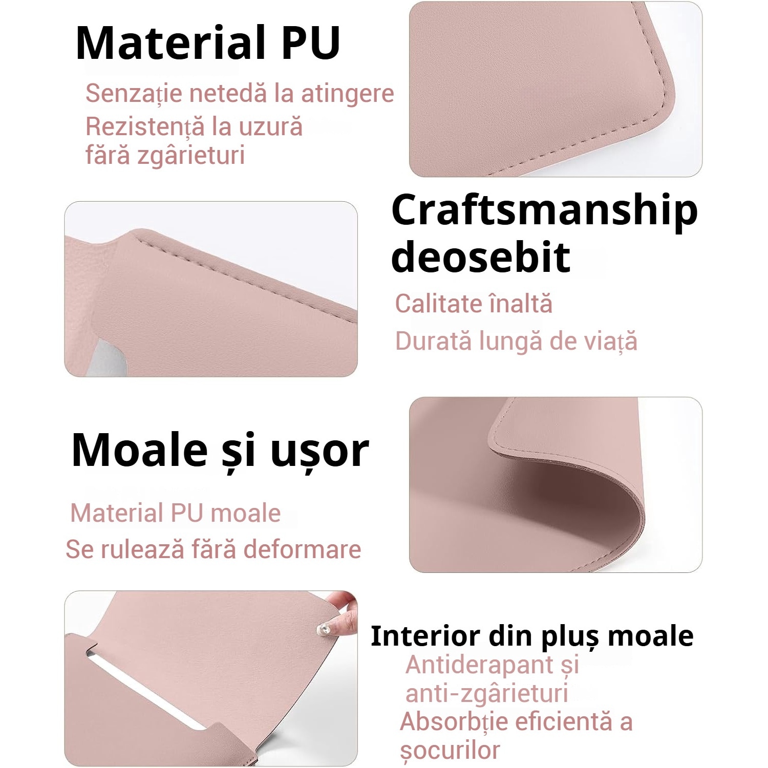 Husa pentru MacBook Pro/Air sau Laptop 13 Sleeve din piele PU premium cu mouse-pad inclus, Fudisenn®, 13.3/14 inchi, Cu geanta de depozitare pentru accesorii, Rezistenta la apa, 345*253mm, Roz