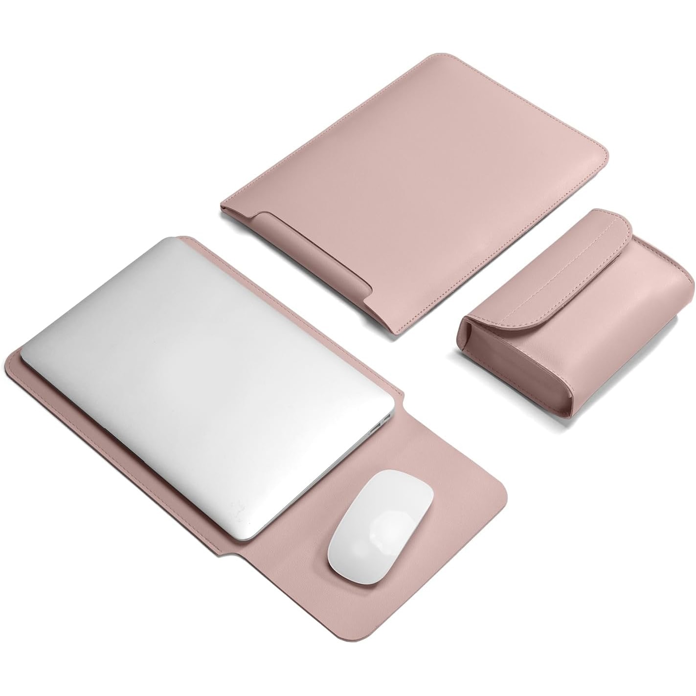 Husa pentru MacBook Pro/Air sau Laptop 13 Sleeve din piele PU premium cu mouse-pad inclus, Fudisenn®, 13.3/14 inchi, Cu geanta de depozitare pentru accesorii, Rezistenta la apa, 345*253mm, Roz
