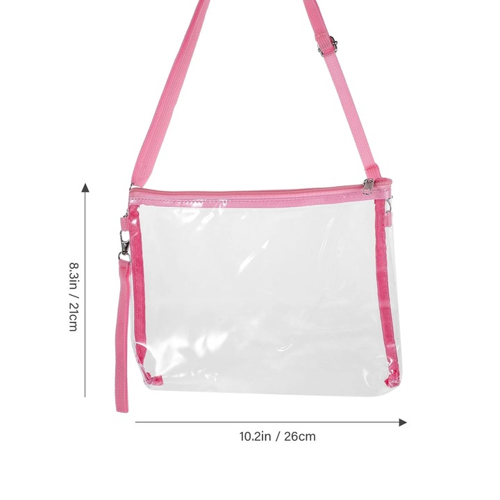 Geanta crossbody transparenta, 26x3.5x21cm, margine roz