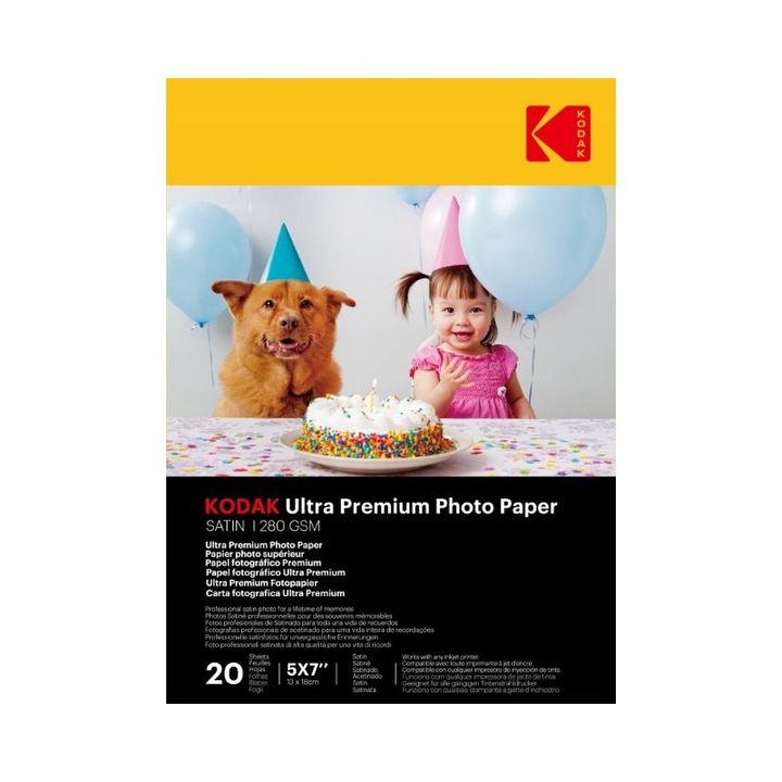Hartie foto KODAK pentru imprimante, 20 buc, 5x7'', 13x18cm, 280g, satinata
