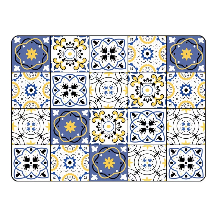 Подложка за отцеждане на съдове, Диатомит, Устойчива на абразия, Абсорбираща, Лесна за почистване и съхранение, 40x30 см, Ретро синьо-зелени плочки