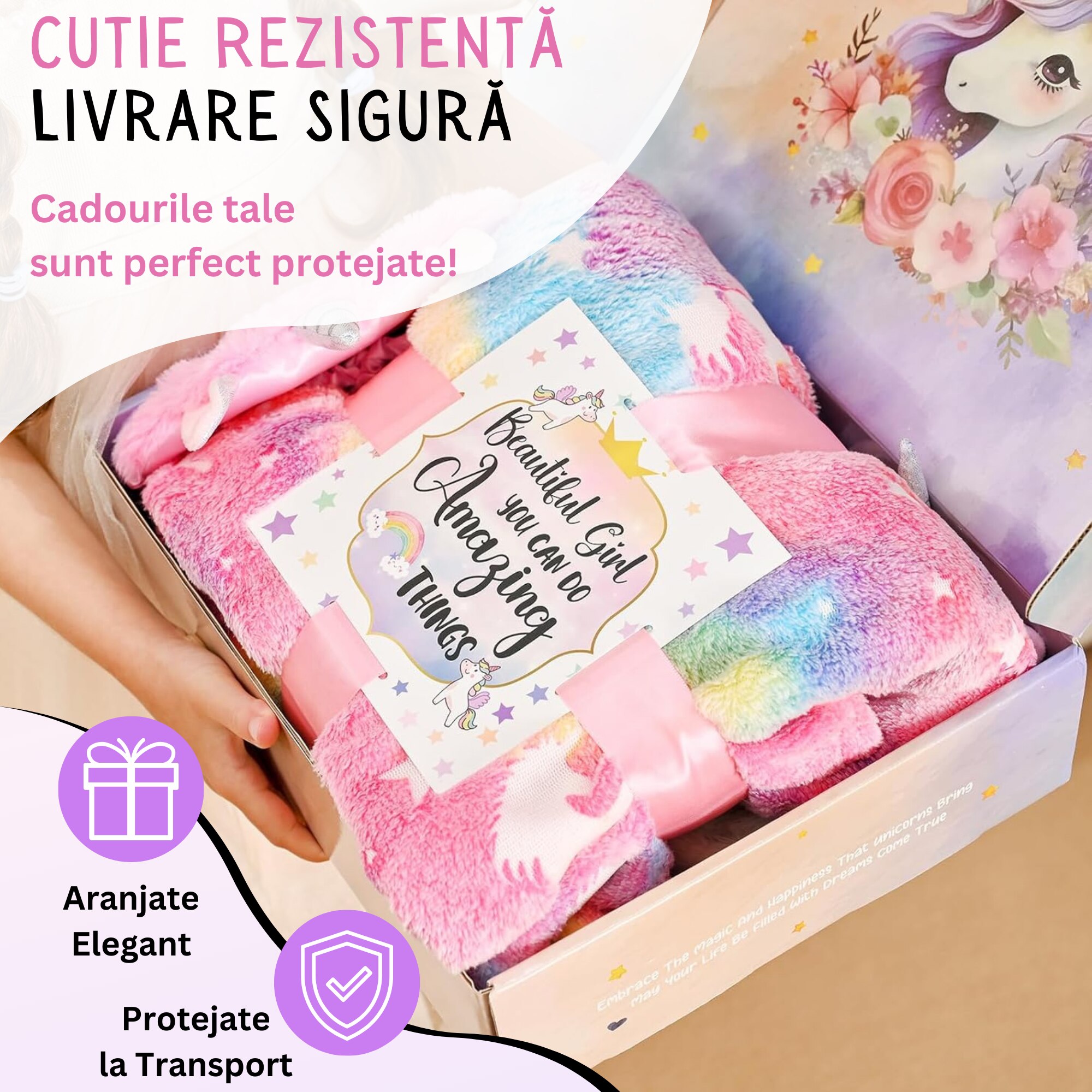 Set cadou fetite, 10 piese, Cadonique®, Patura fosforescenta unicorn ...