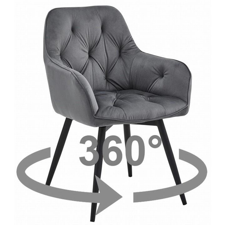 2 db Oskar szék szett, velúrral kárpitozva, sötétszürke, 84x56x61cm