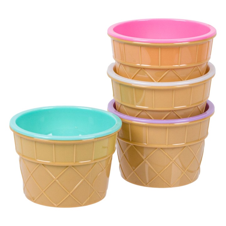 4 db kerek Shopiens műanyag tál készlet, fagylalt tálalásához, újrafelhasználható, tölcsér alakú, 200 ml
