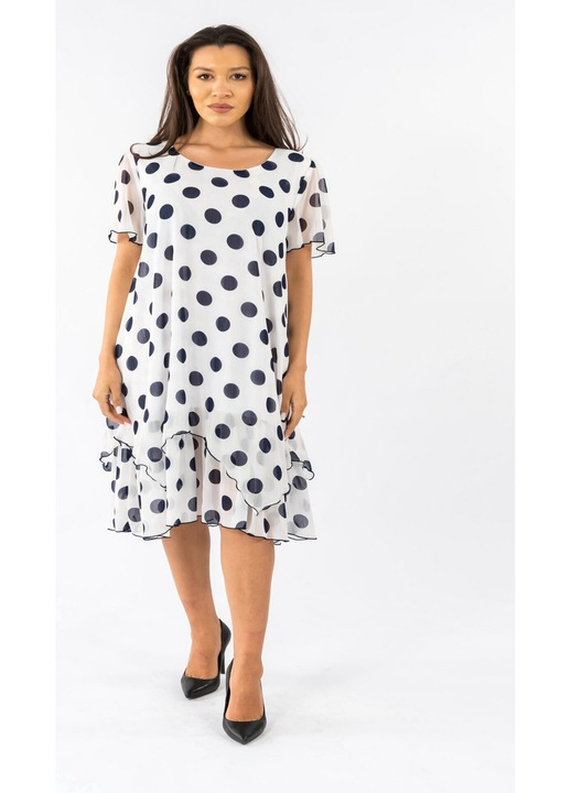 Rochie Alba cu Buline Bleumarin Bianca, Alb