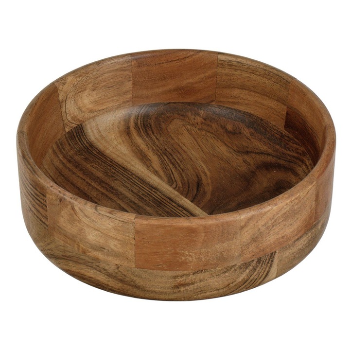 Bol Rotund din Lemn Natural, Culoare Maro Inchis, Ø21, 5 x 7, 5 cm, 1, 5 L