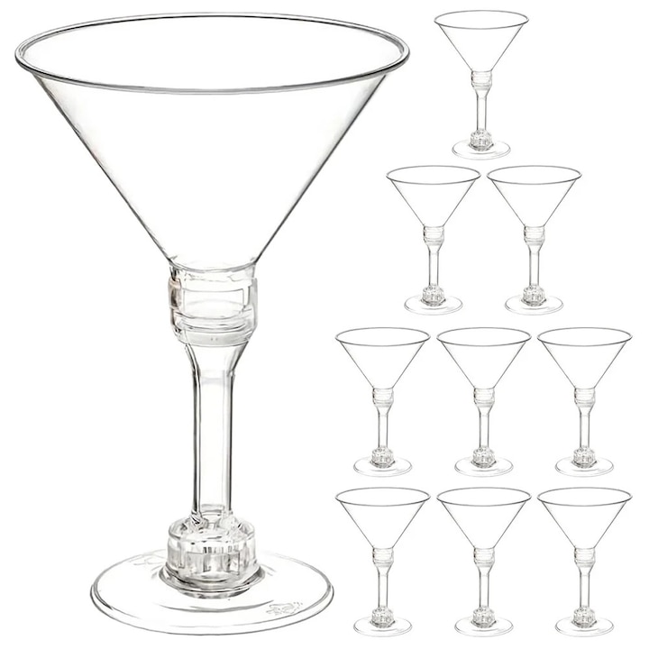 Set 10 pahare cocktail din plastic transparent, 14x9.4cm