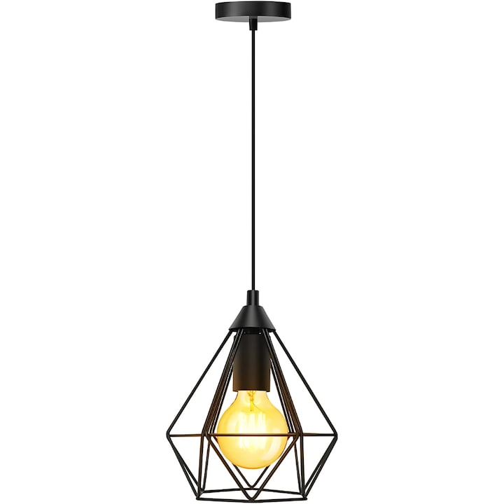 Promerco® LED индустриален пендел, модерен метален дизайн, цокъл E27, съвместим с крушки до 60 W, студено/топло/неутрално осветление, матово покритие, идеален за кухня, всекидневна или офис, черен, 20x25 cm