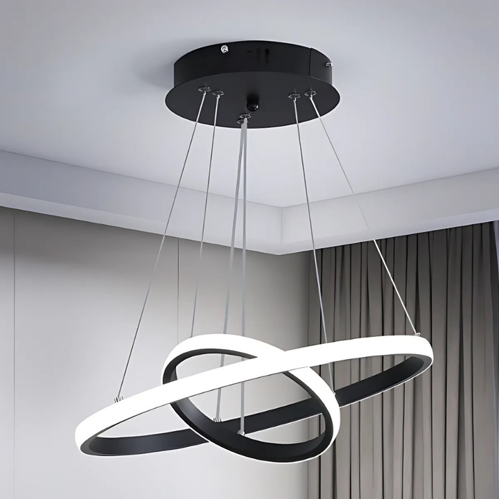 Кръгъл полилей Promerco®, модерен дизайн с 27W LED осветление, 220V работа, студена светлина за елегантна атмосфера, диаметър 20/40 см, изискано черно покритие