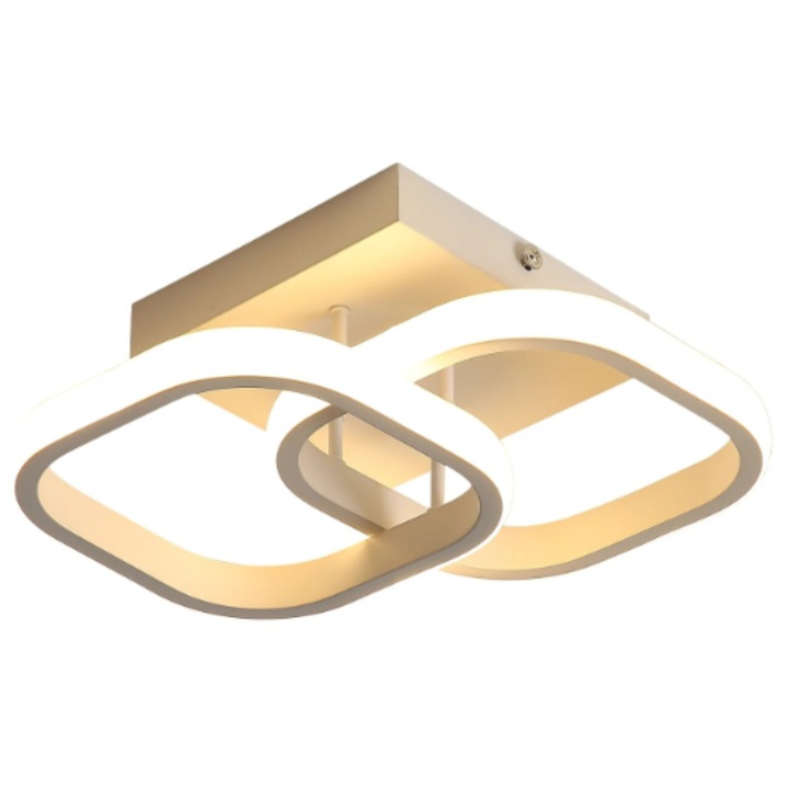 Promerco® LED полилей, бял, модерен дизайн с квадрати, акрилна и метална структура, ефективно осветление 22W, размери 29 x 19 x 9 cm, идеален за съвременни пространства