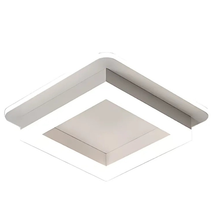 LED полилей Promerco®, квадратен модел F567PA, регулируемо топло/неутрално/студено осветление, модерен дизайн от метал и акрил, включена LED крушка, размери 24 x 9 см, бял