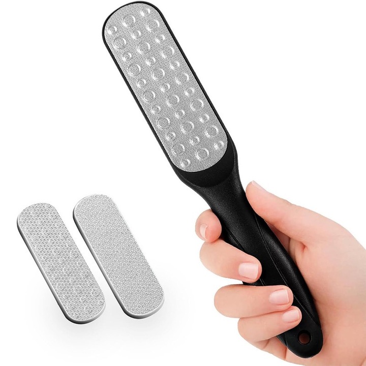 Pile cosmetice din otel inoxidabil, set 1 buc, cu doua fete pentru indepartarea calusurilor, instrumente profesionale pentru pedichiura, negru