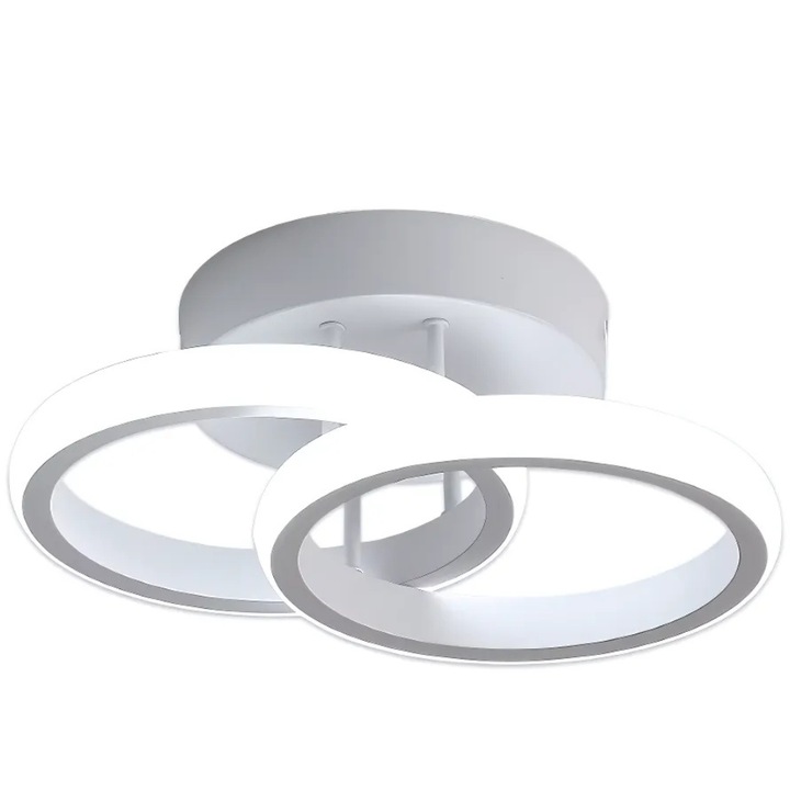 Promerco® LED полилей, модерен дизайн с 2 кръга, изработен от алуминий, ефективно осветление 22W, размери 25 x 17 x 9,5 cm, подходящ за елегантен интериор, бял