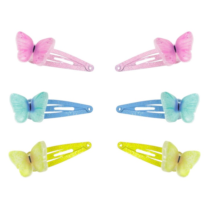 Fém hajcsat 3D pillangók színes csillogó gyerekeknek 4cm - 6db