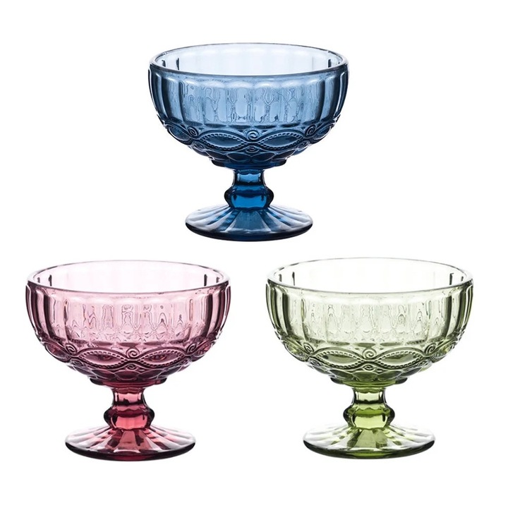 Set 3 boluri din sticla pentru inghetata, Multicolor