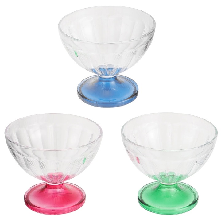 Set 3 cupe desert din plastic, multicolor, 10x10x8.5cm