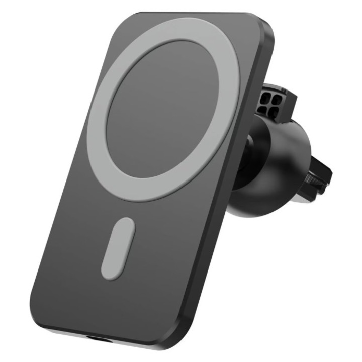 Incarcator auto wireless magnetic cu incarcare rapida, 15W, rotativ 360°, negru