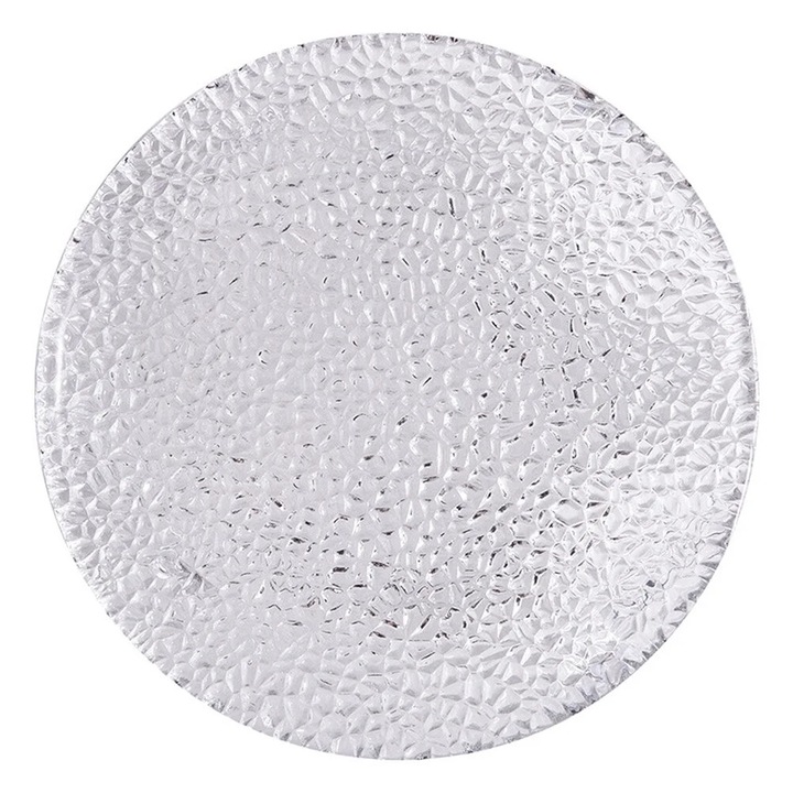 Farfurii set, sticla, 17.5x17.5x1.5cm, argintiu, Craciun