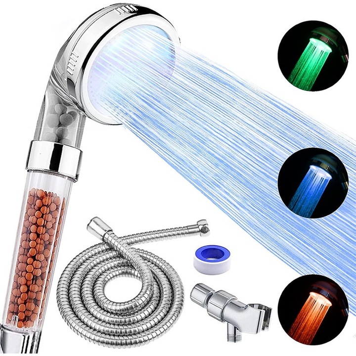 Dus cu LED, sistem de filtrare, inalta presiune, design transparent, economisire apa, rosu-gri