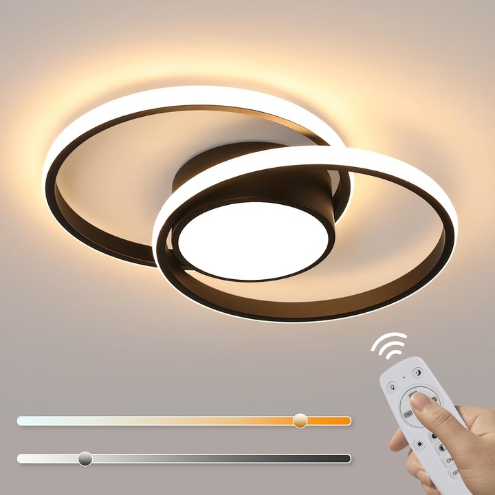 Plafoniera LED, Goeco, 40CM, 40W, 4500LM, Reglabila cu telecomanda 3000K-6500K, Rotunda, Neagra, potrivita pentru living, dormitor, bucatarie, balcon