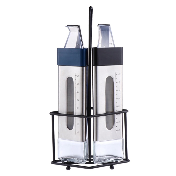 Set de sticle pentru condimente, 0.5 l, plastic, sticla, inox, multicolor, 29x14x9cm