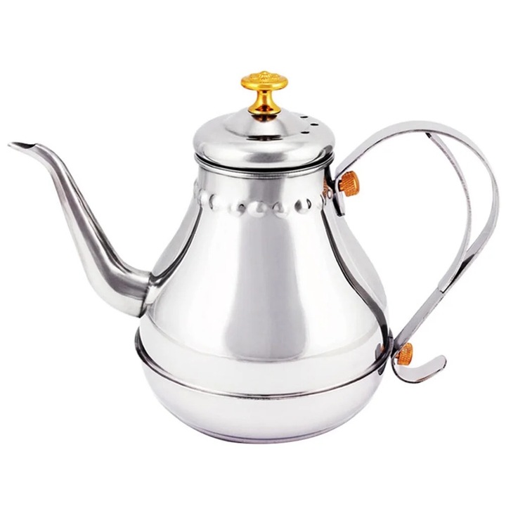 Ceainic din inox, 1.2L, argintiu, design stil Orient Mijlociu, 17x11x11cm