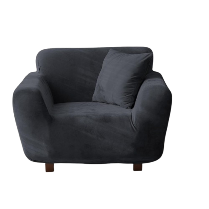 Husa de catifea groasa pentru fotoliu NAKIHOUSE, super moale si elastica, cu o fata de perna de 45 x 45 cm inclusa, culoare Gri