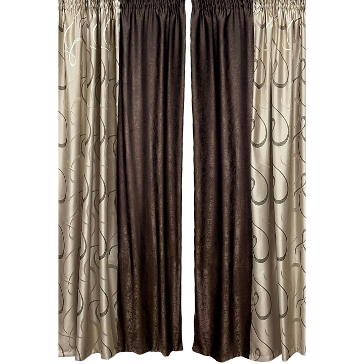 Set draperii semiopace, culoare bej/wenge, colectia "Barocco - Soft Illusion by Liz Line" 140x245x2buc, cu rejansa - DP15414H