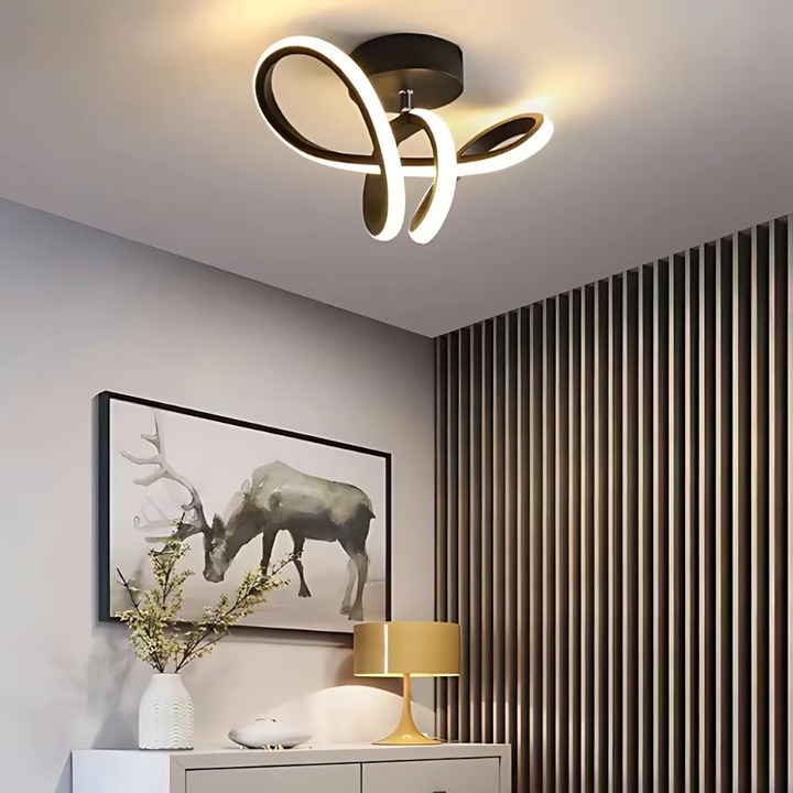Promerco® LED полилей, спираловиден дизайн, модерен, 20W, регулируемо осветление с 3 функции: топло, студено, естествена светлина, издръжлива пластмасова конструкция, подходящ за всекидневна, черен, диаметър 29 см