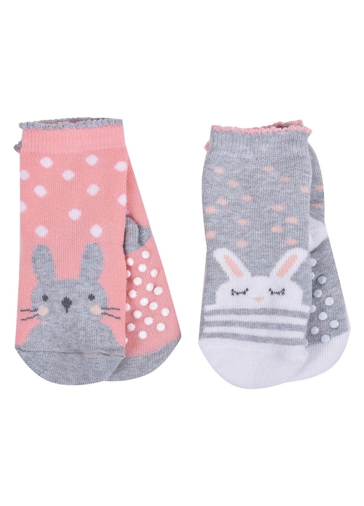 Бебешки зимни чорапи против хлъзгане Grey Pink Bunny - 2 чифта