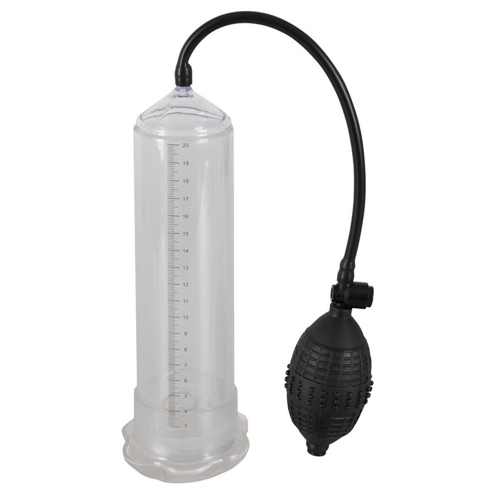 Mister B kézi szexpumpa, 22 cm, átlátszó, kihúzható hüvellyel, 5,6 cm átmérő