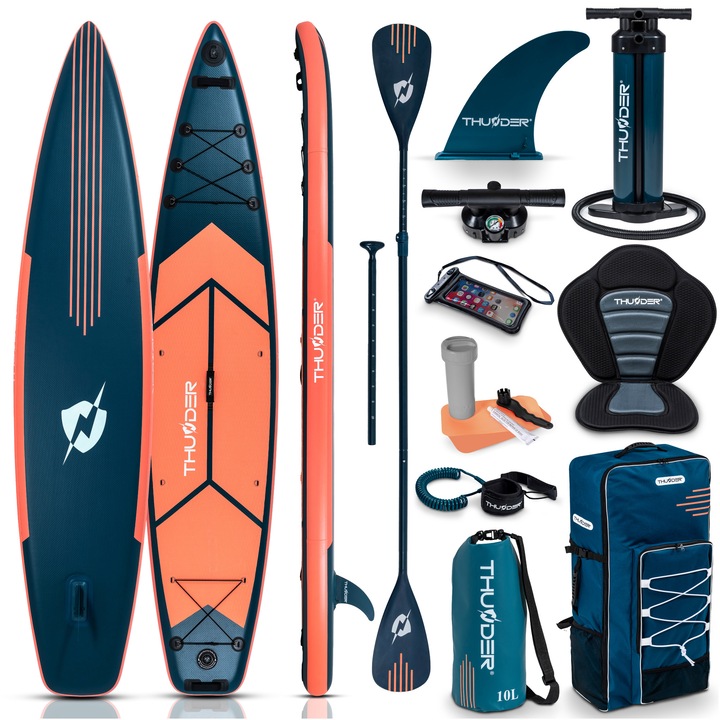 Set placa gonflabilă Stand Up PaddleBoard Thunder MISTY, 365x75x15cm, geantă de transport, vasla atașată, culoare Verde/Salmon