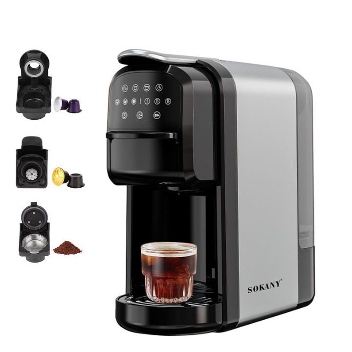 Espressor Multifunctional 3 in 1, 1400W, Se aplica capsulelor de cafea, pudrei de cafea, Dolce Gusto, Design Compact, Rezervor 700 ml, Oprire Automata si Preparare Rapida in 40 de Secunde, Water temperature adjustment, stainless steel