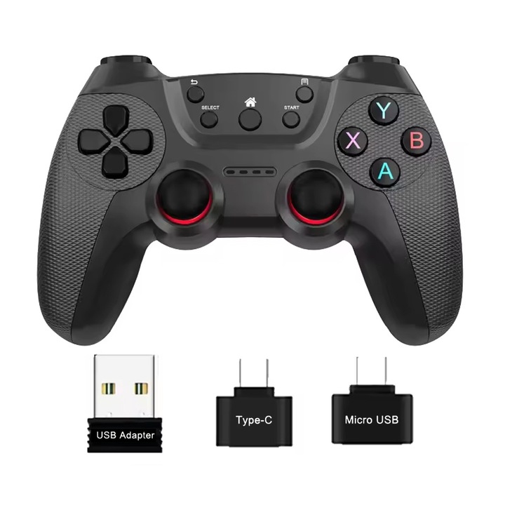 Gamepad kontroller, 2.4G vezeték nélküli, PS3/PC/TV Box/Androidhoz, akkumulátoros, Fekete