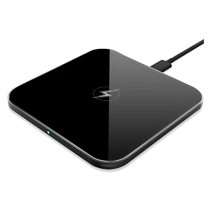 Incarcator Wireless Fast Charger carrlinechoo®, Incarcare Rapida 15W, Invelis Din Aluminiu Si Sticla 2.5D, Compatibil Iphone, Samsung, Android Si Dispozitivele Care Indeplinesc Functia QI, Multiple Functii De Protectie, Negru