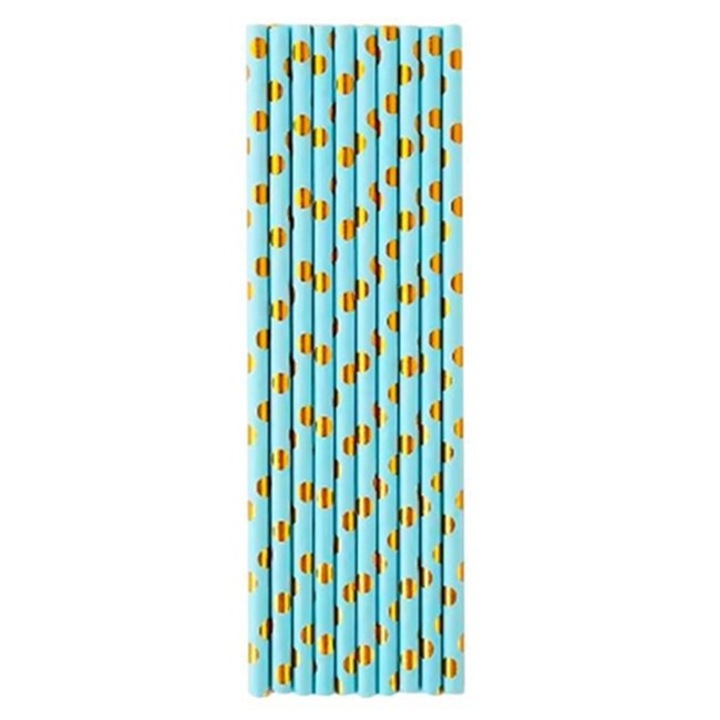 Комплект от 10 сламки, Flippy, хартия, 19,5 см, златен модел на точки, син