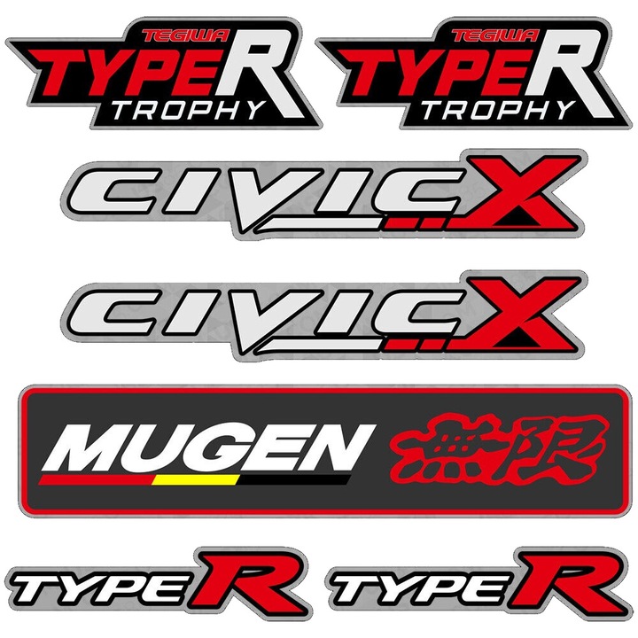 Autocolant auto decorativ, 10x10 inch, pentru Honda Civic Type R Mugen, rezistent la intemperii, set de 1 bucata