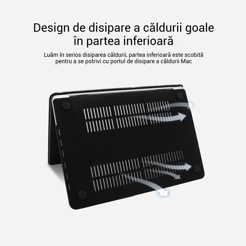 Carcasa pentru Macbook Pro 13.6 inch，Husa laptop Fudisenn pentru MacBook Air 13.6 inch M2, anti-amprente, rezistenta la zgarieturi, Negru mat