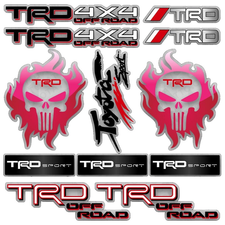 Autocolant auto Toyota TRD 4x4 Off Road Skull Punisher, 10x10 inch (26x26cm), aplicare usoara, rezistent la intemperii