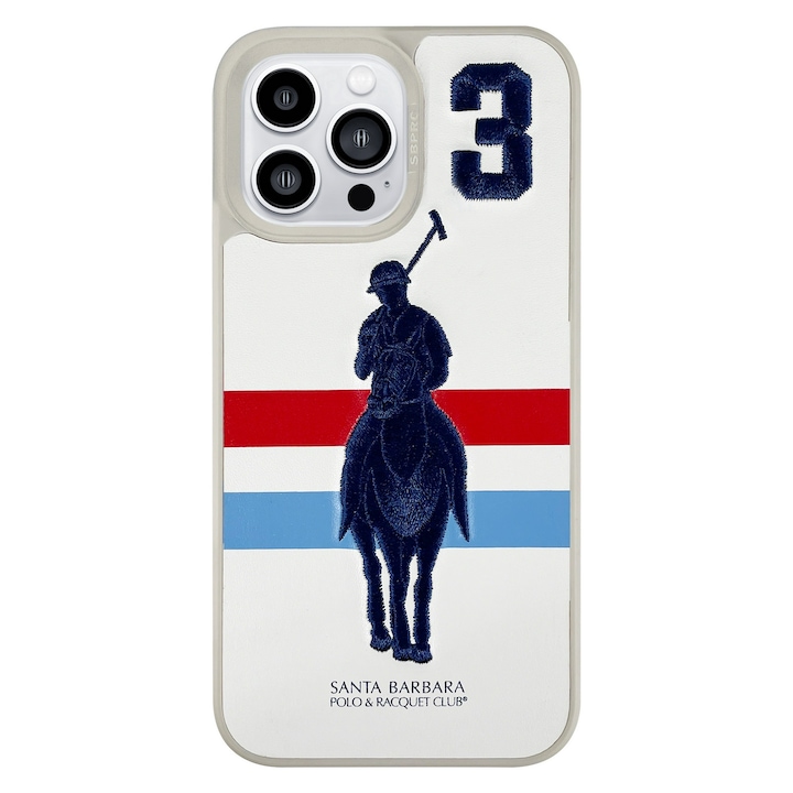 Prémium tok iPhone 14 Pro Santa Barbara Polo & Racquet Club Garner fehér, hímzéssel