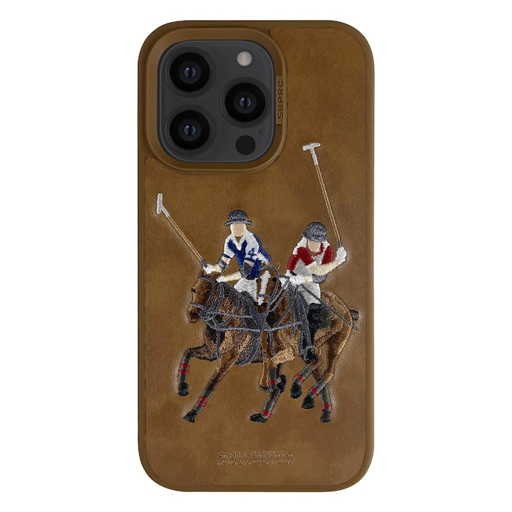 Prémium tok iPhone 14 Pro Max Santa Barbara Polo & Racquet Club Jockey Brown telefonhoz, hímzés