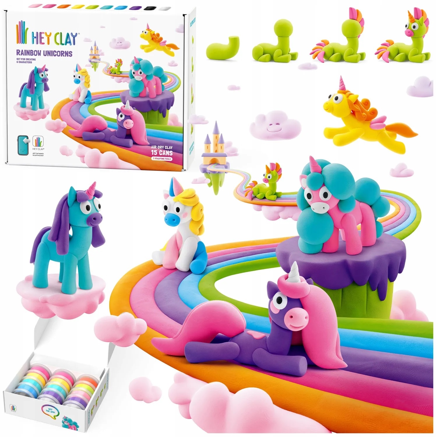 Set Hey Clay - Rainbow Unicorns - eMAG.ro