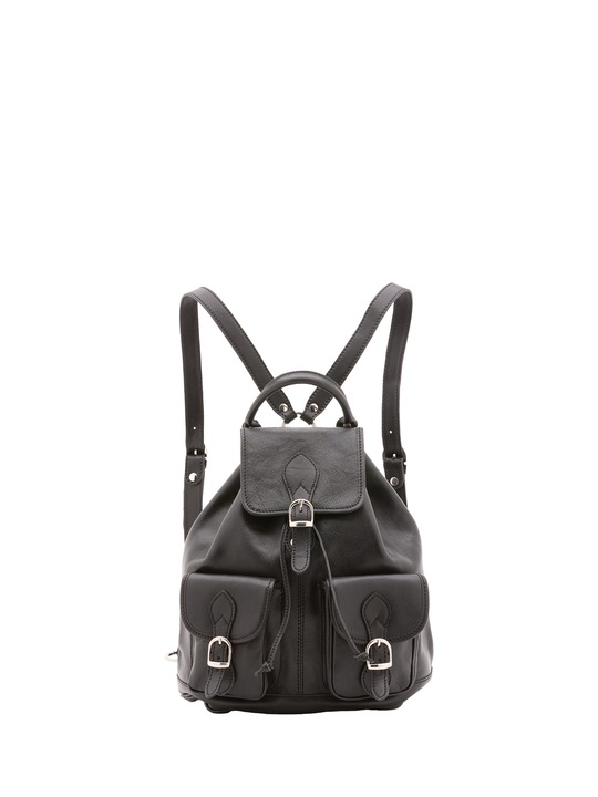 Alessia Firenze, Rucsac de piele cu buzunare cu clapa, Negru