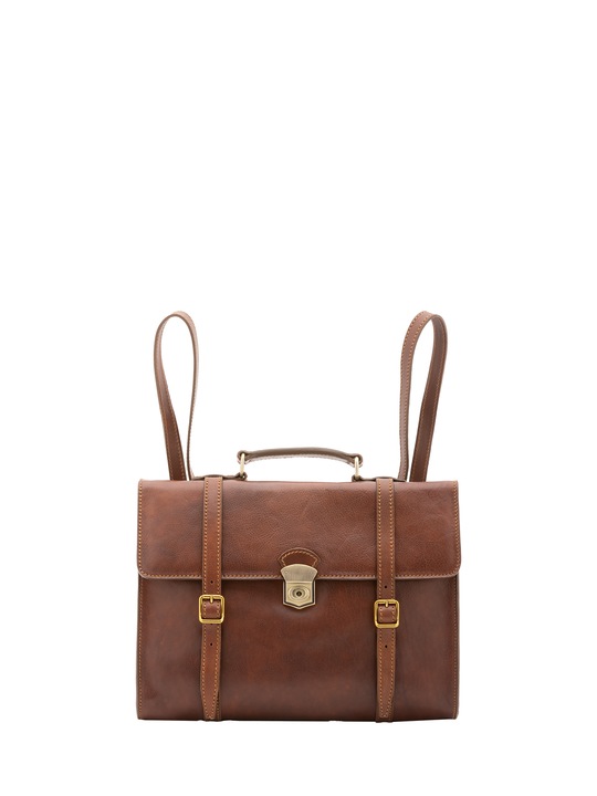 Alessia Firenze, Rucsac de piele cu buzunar cu fermoar pe spate 211467, Maro